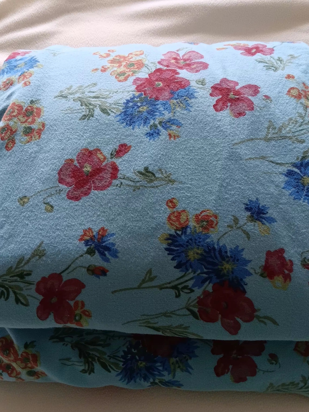 LL BEAN KING Cotton Flannel Duvet Cover Blue Floral Button Closure 100% Cotton